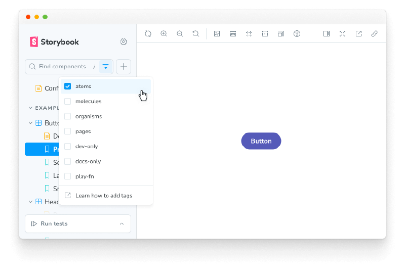 На изобаржении интерфейс выбора тэгов в фильтрации Сторей